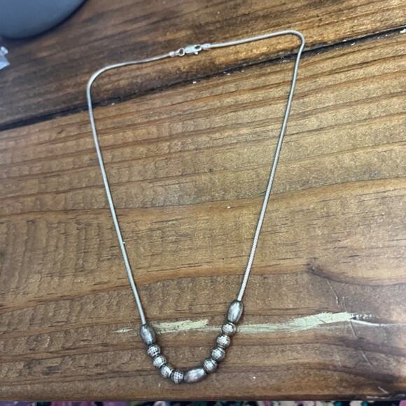 Vintage 90s Classic 925 Sterling Silver Beaded Delicate Minimalist Necklace B3 - Picture 3 of 10